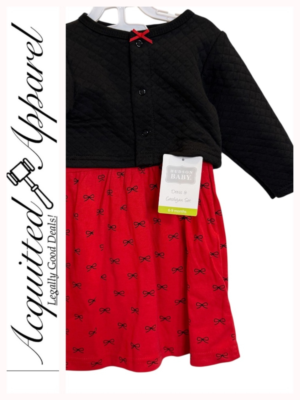 Hudson Baby Dress abd Cardigan Set Black & Red Bow NWTs